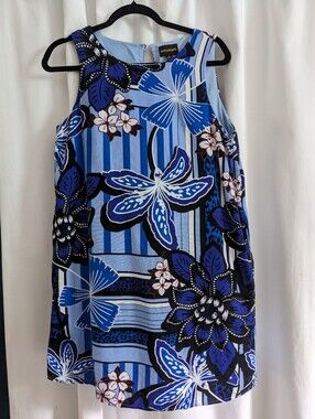 Sugarlips Jabi Floral Shift Mini Dress Size M Blue Linen Blend Sleeveless